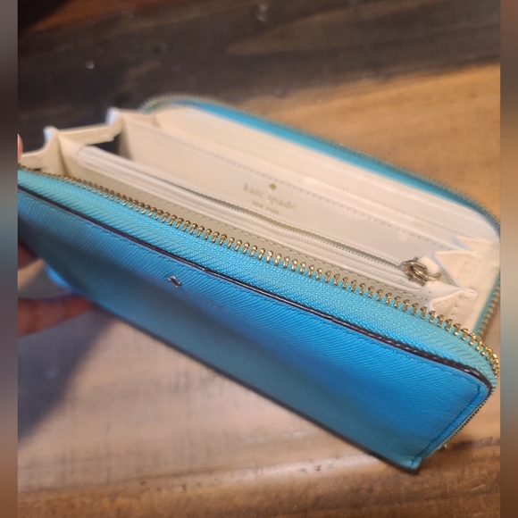 Kate Spade New York Wallet Large Teal Multi Compartment Leather Wallet - Picture 11 of 12